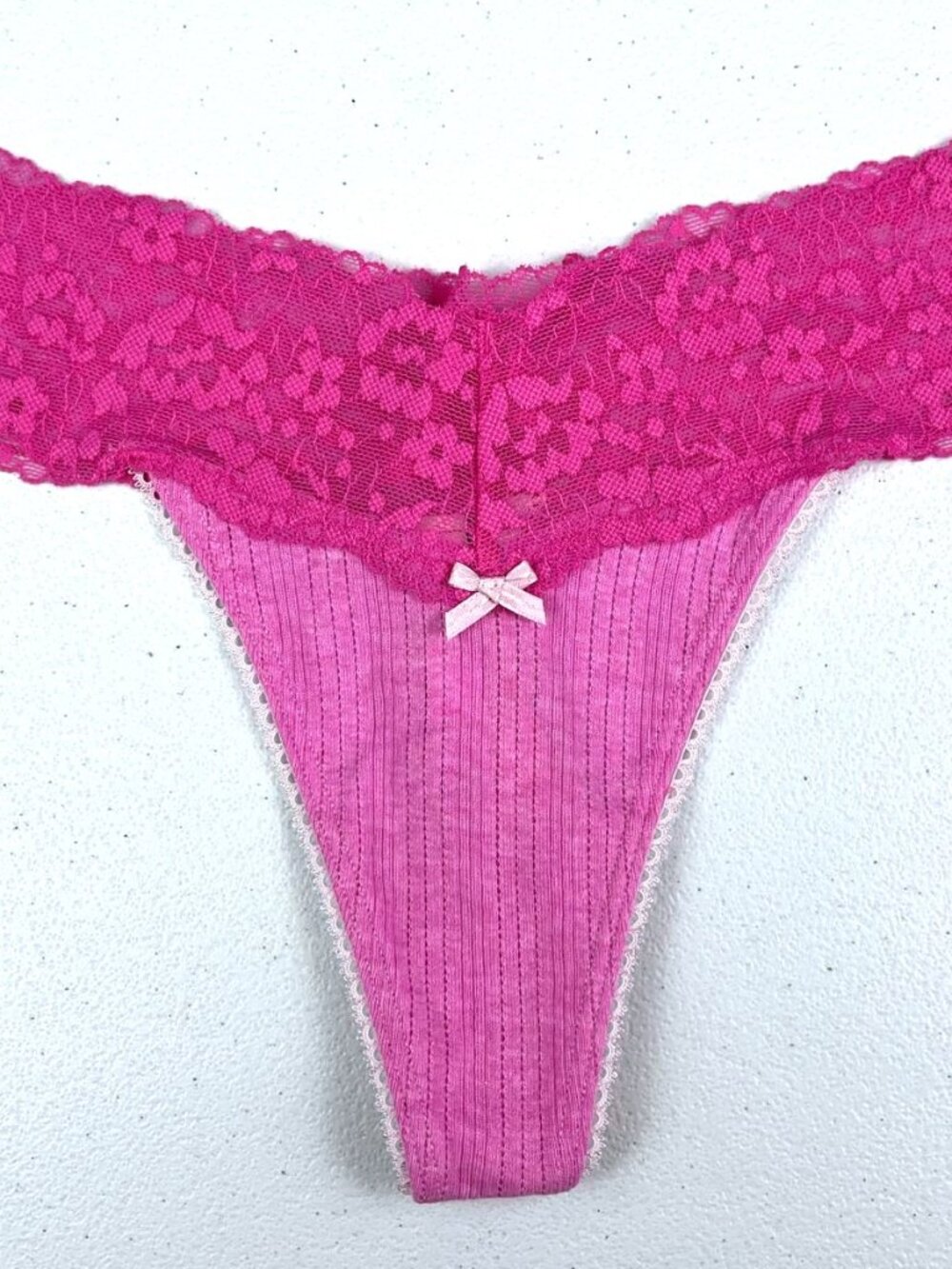 Victoria's Secret Pink Lace Waist Pointelle Thong String Panty. Size Medium